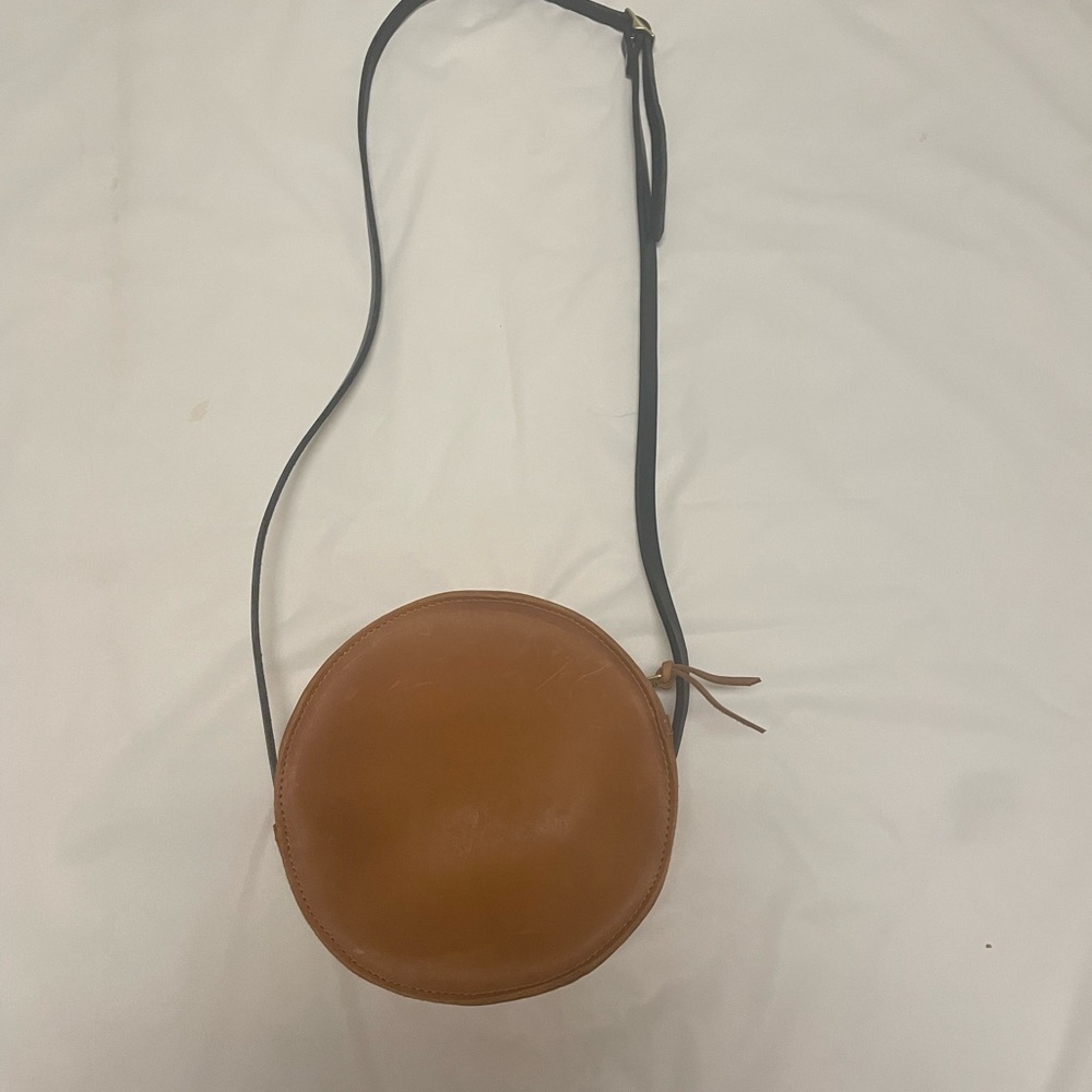 Elegant Brown Leather Circle Crossbody Bag genuine leather